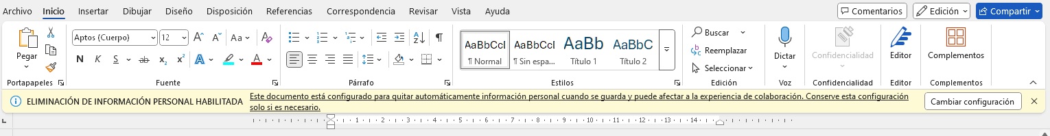 Ventana de eliminación de información personal por defecto 