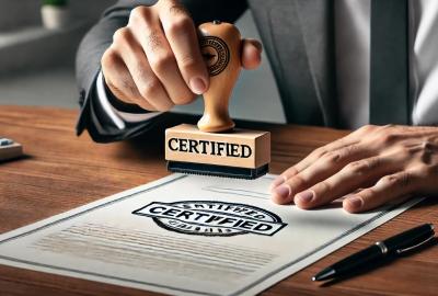 imagen representando una persona sellando con la marca certificado un documento 