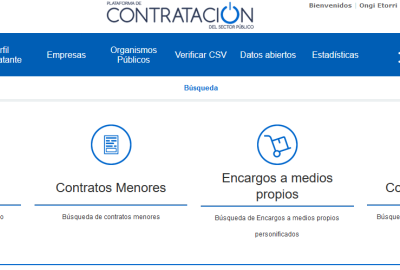 Imagen del portal de contratación pública donde se representa el acceso a los diferentes tipos de contratos